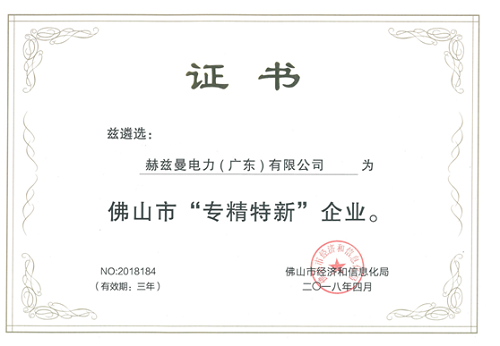 赫茲曼電力入選佛山首批“專精特新”企業(yè)！可喜可賀！